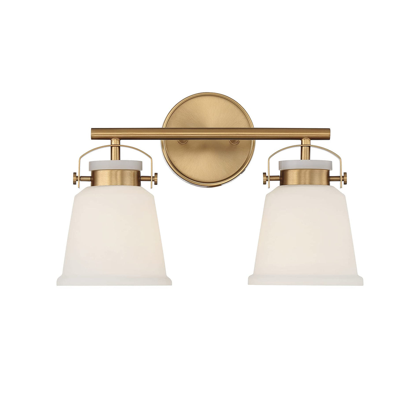 Savoy House 8-1627-2-322 Kaden Industrial Traditional White Opal Glass Bathroom Vanity Wall Light, 2-Light 120 Total Watts, 11" H x 16" W, Warm Brass