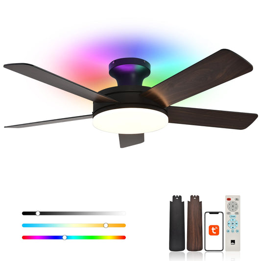 Orison Ceiling Fans with Lights, 45 Inch Low Profile Ceiling Fan with Light and Remote/APP Control, RGB Backlight & LED 3CCT Dimmable, DC Reversible