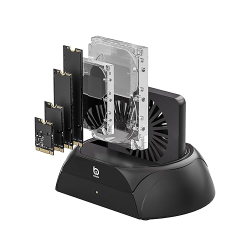 Hard Drive Docking Station, Pcie NVMe Adapter with Cooling Fan Superior Cooling Efficiency, External Hard Drive Reader Compatible with M.2 NVMe/SATA