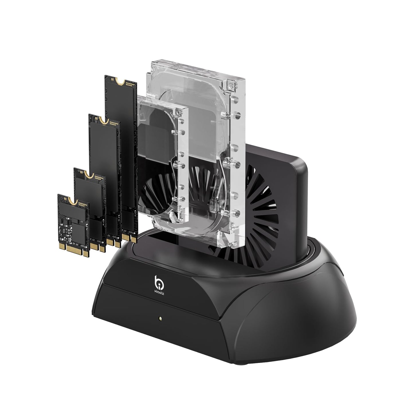 Hard Drive Docking Station, Pcie NVMe Adapter with Cooling Fan Superior Cooling Efficiency, External Hard Drive Reader Compatible with M.2 NVMe/SATA