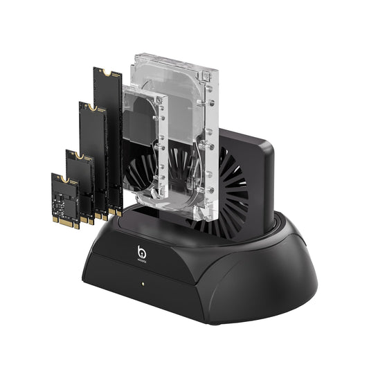 Hard Drive Docking Station, Pcie NVMe Adapter with Cooling Fan Superior Cooling Efficiency, External Hard Drive Reader Compatible with M.2 NVMe/SATA