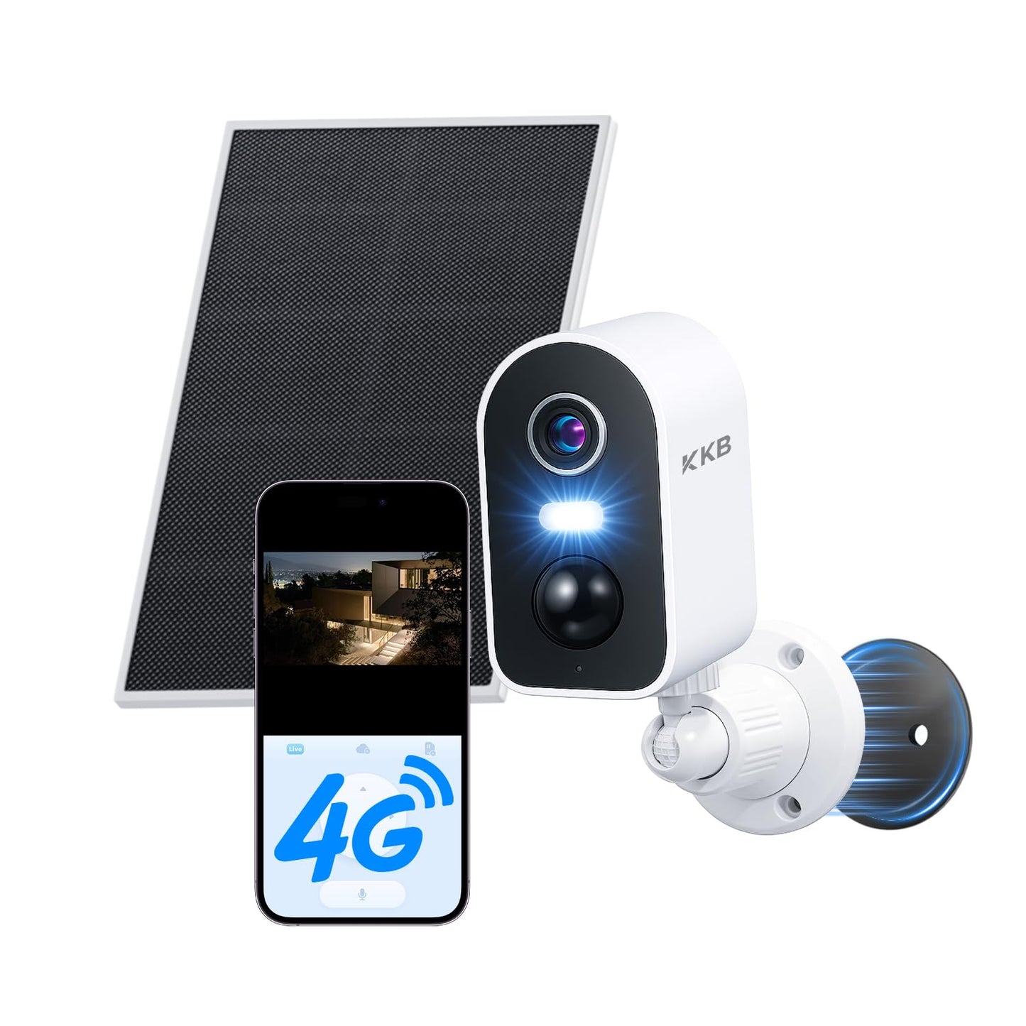 KKB 4G LTE Cellular Security Camera Magnetic, No WiFi Solar Security Cameras Outdoor Built-in SIM, 2K Wireless Off-Grid Battery Cam Without Internet