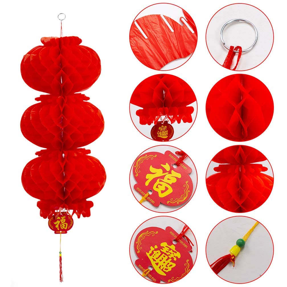 ASIAN HOME 3-Layer Red Paper Lantern Hanging Lanterns for Chinese Spring Festival, Wedding, Celebration, Lantern Festival Festive Decoration (10