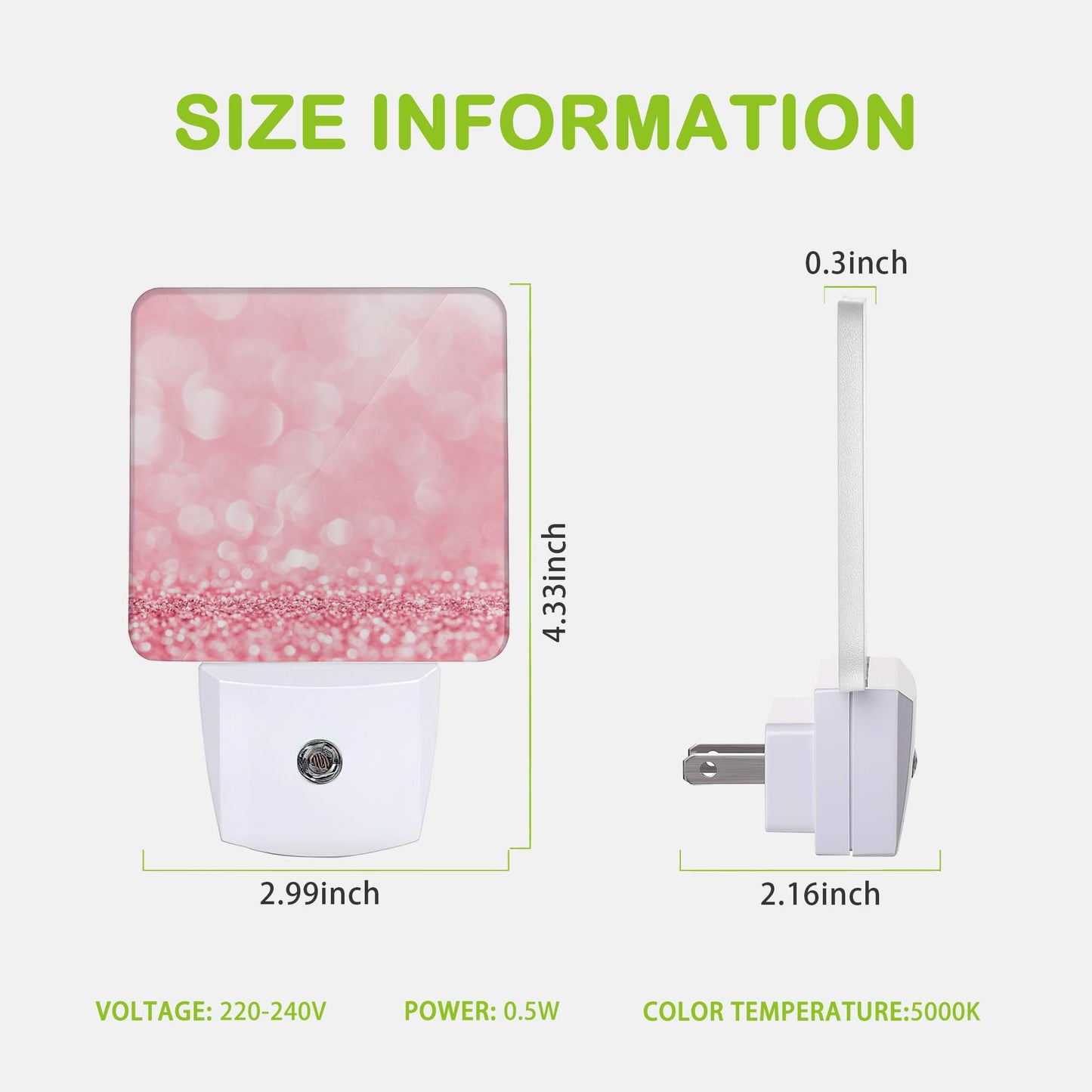 Pink Glitter Night Light,Plug into Wall Nightlights with Dusk to Dawn Light Sensors,Nightlights for Bedroom/Bathroom/Hallway/Kitchen,Nightlight