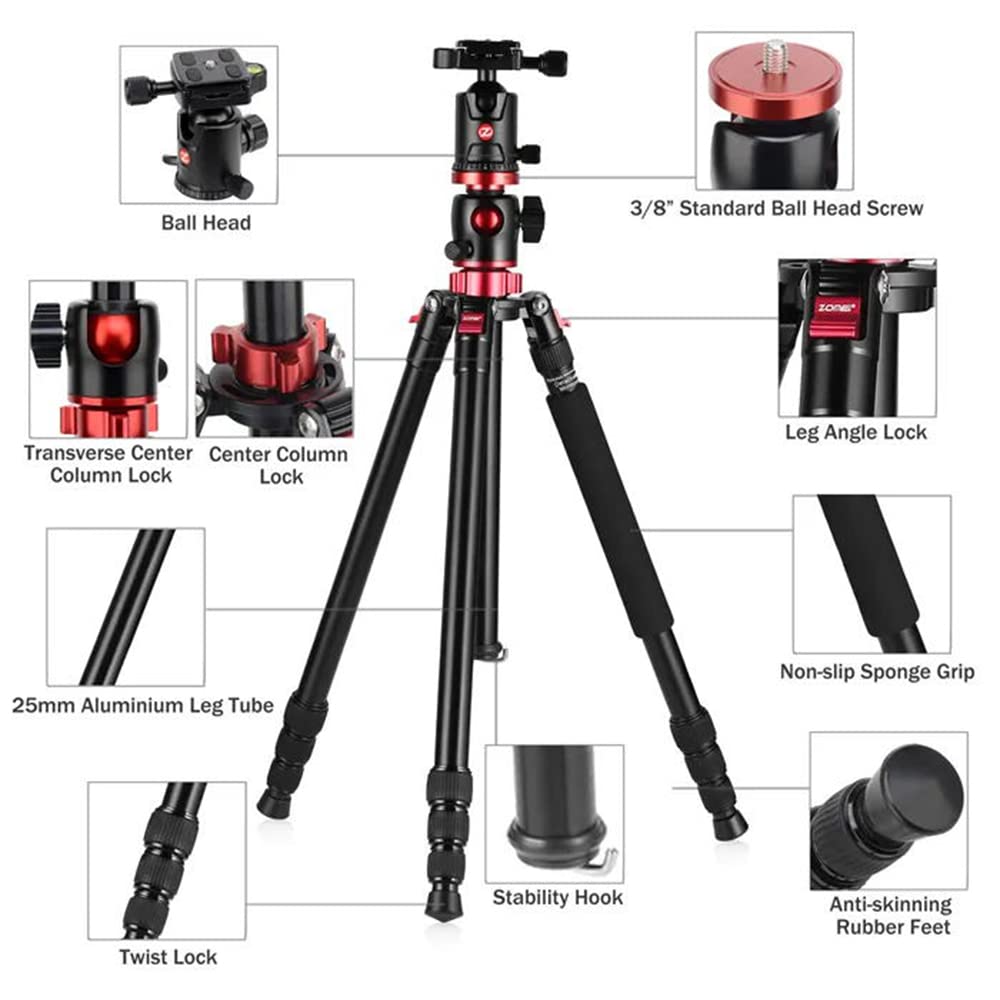 ZOMEi 75'' Tripod,Camera Tripod for DSLR,Ball Head Tripod Professional Tripods 4 Section Horizontal Tripod with 360 Degree Ball Head Plate for Canon