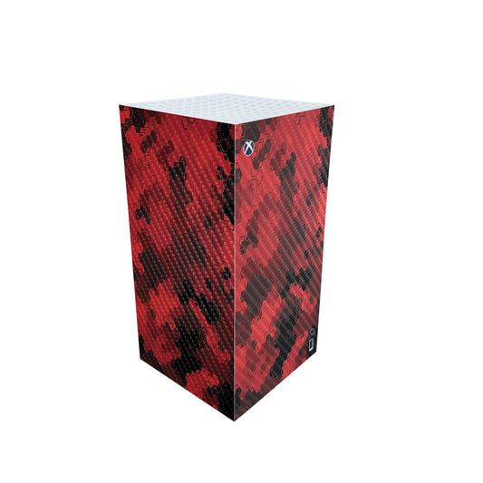Carbon Fiber Gaming Skin Compatible with Microsoft Xbox Series X Digital Edition - Red Hexa Camo - Premium 3M Vinyl Protective Wrap Decal Cover - Easy