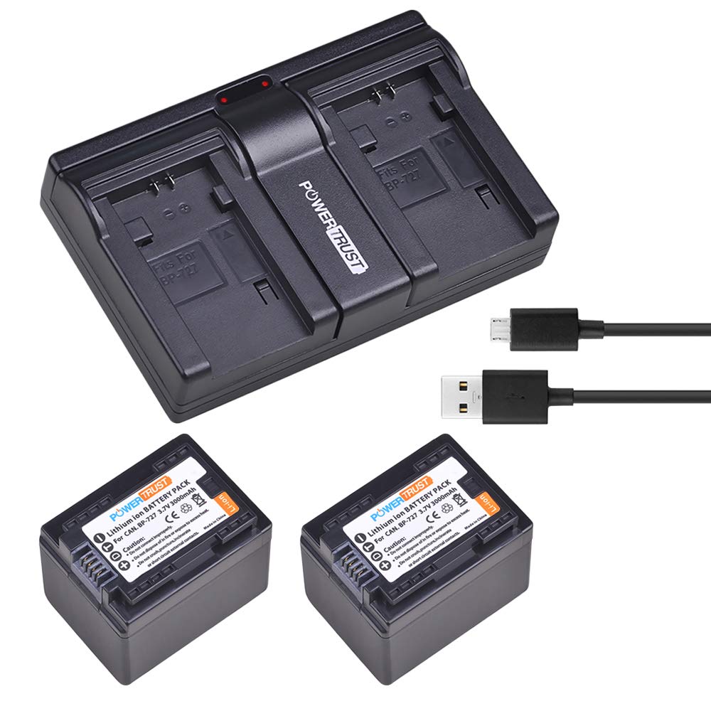 PowerTrust 2-Pack 3.7v BP-727 BP727 Battery and Dual Rapid Charger for Canon Vixia HF R70, HF R72, HF R700 HFM50, HFM52, HFM500, HFR30, HFR32, HFR300