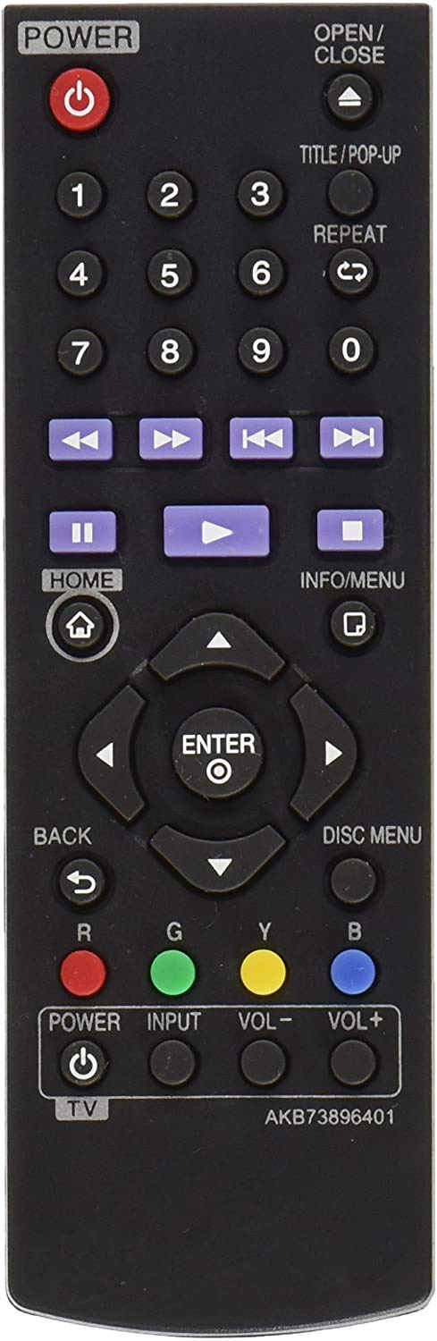 AKB73896401 Remote Control Replacement for LG BLU RAY DISC DVD Player BPM25 BPM35 BP550 BD640 BP200 BP300 BP340 BP350 BP135W BP145 BP155N BP175 BP255
