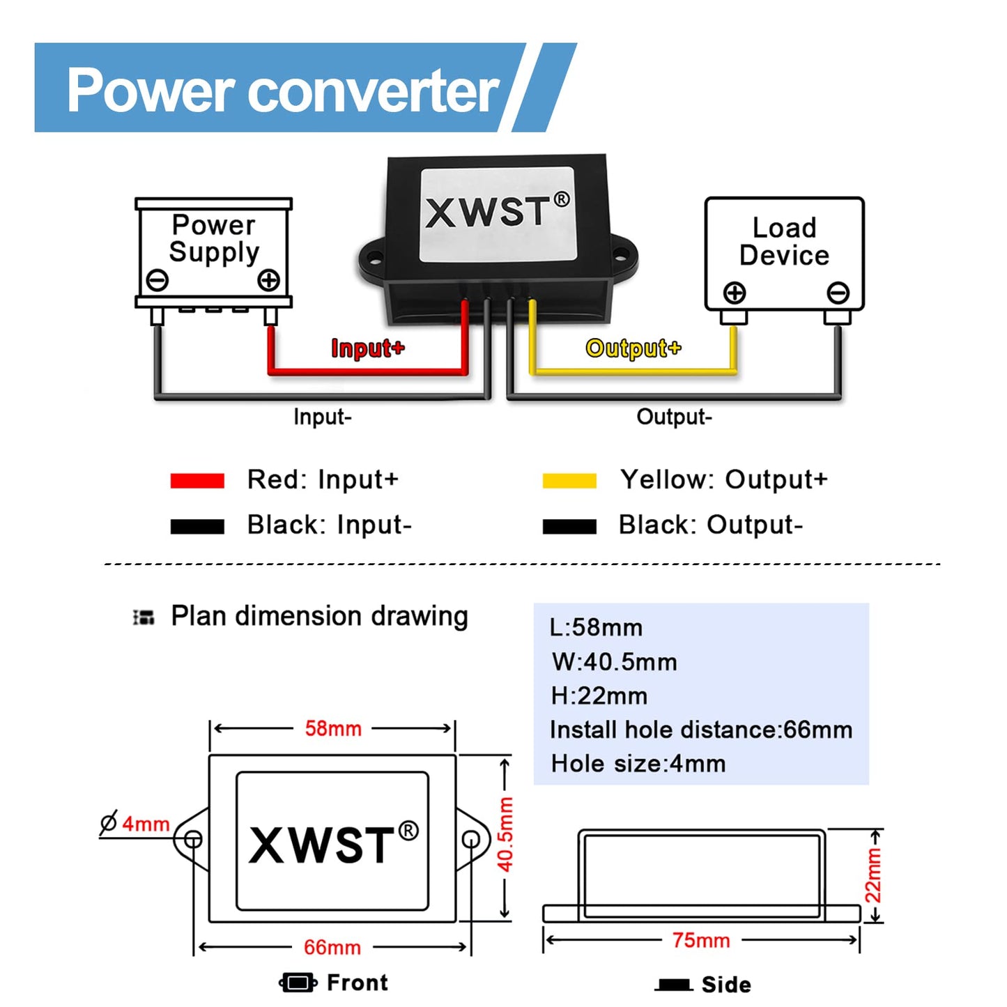 XWST DC DC Converter Reducer 30-90v 24v 48v 60v 72v to 24v DC Converter Step Down Buck 3A 72W dc Voltage Regulator for Golf Cart Car Device