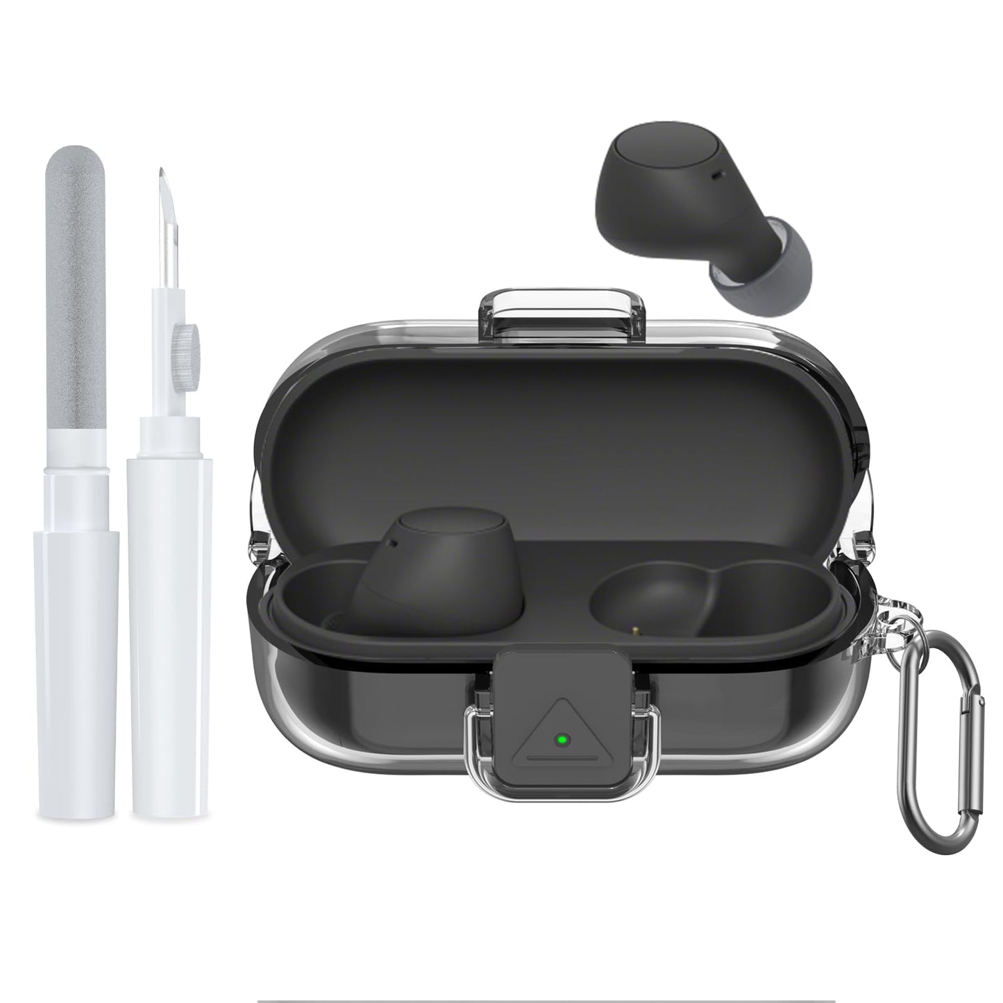POZCIS [with Safety Lock] for Sony WF-C510 Case Cover, Clear Soft TPU Protective Earbuds Case with Carabiner & Cleaner Kit Accessories Set(Clear)