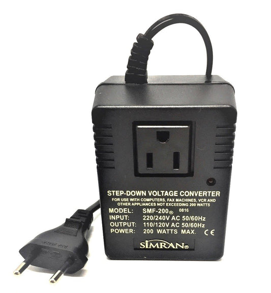 Simran SMF-200 Deluxe 200 Watts Step Down Voltage Converter for International Travel to AC 220V/240V Countries, Ideal for Laptops, Cameras, iPhones…