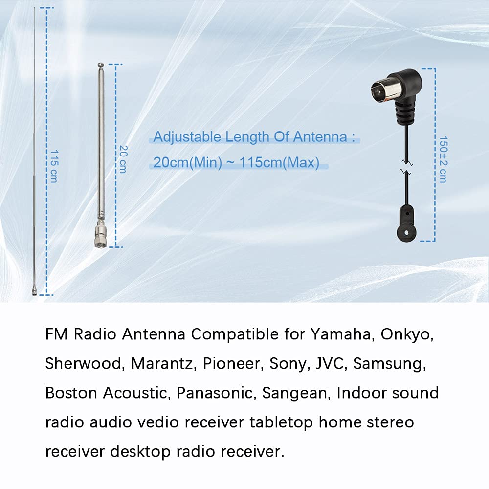 Superbat Telescopic FM Antenna for Stereo Receiver Indoor, FM Radio Antenna 75 Ohm UNBAL for Yamaha Onkyo Denon Table Top Home Theater Receiver Radio