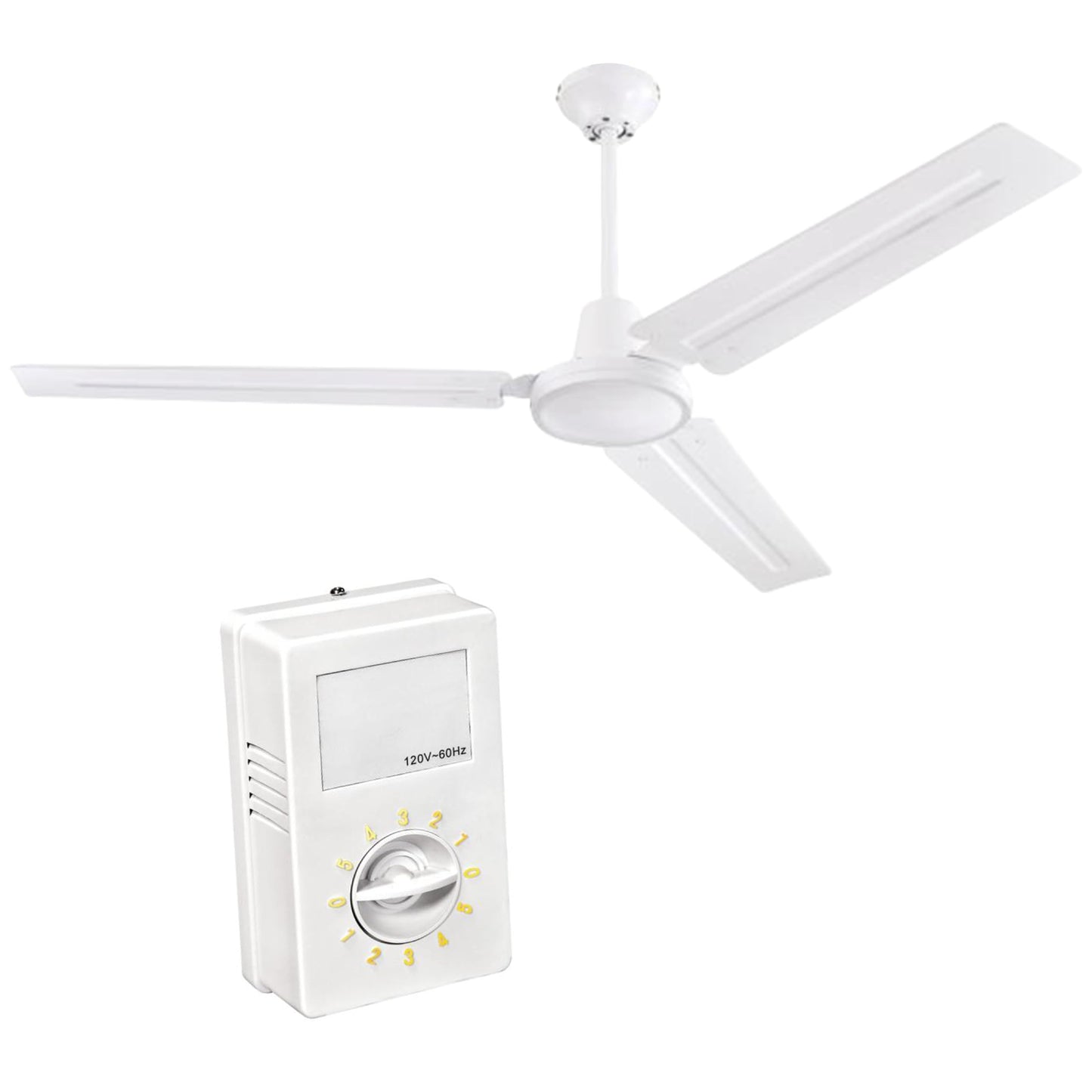 Ciata Industrial 56 Inch Three Blade Indoor Ceiling Fan, White Steel Blades in White Finish