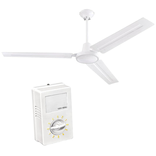 Ciata Industrial 56 Inch Three Blade Indoor Ceiling Fan, White Steel Blades in White Finish