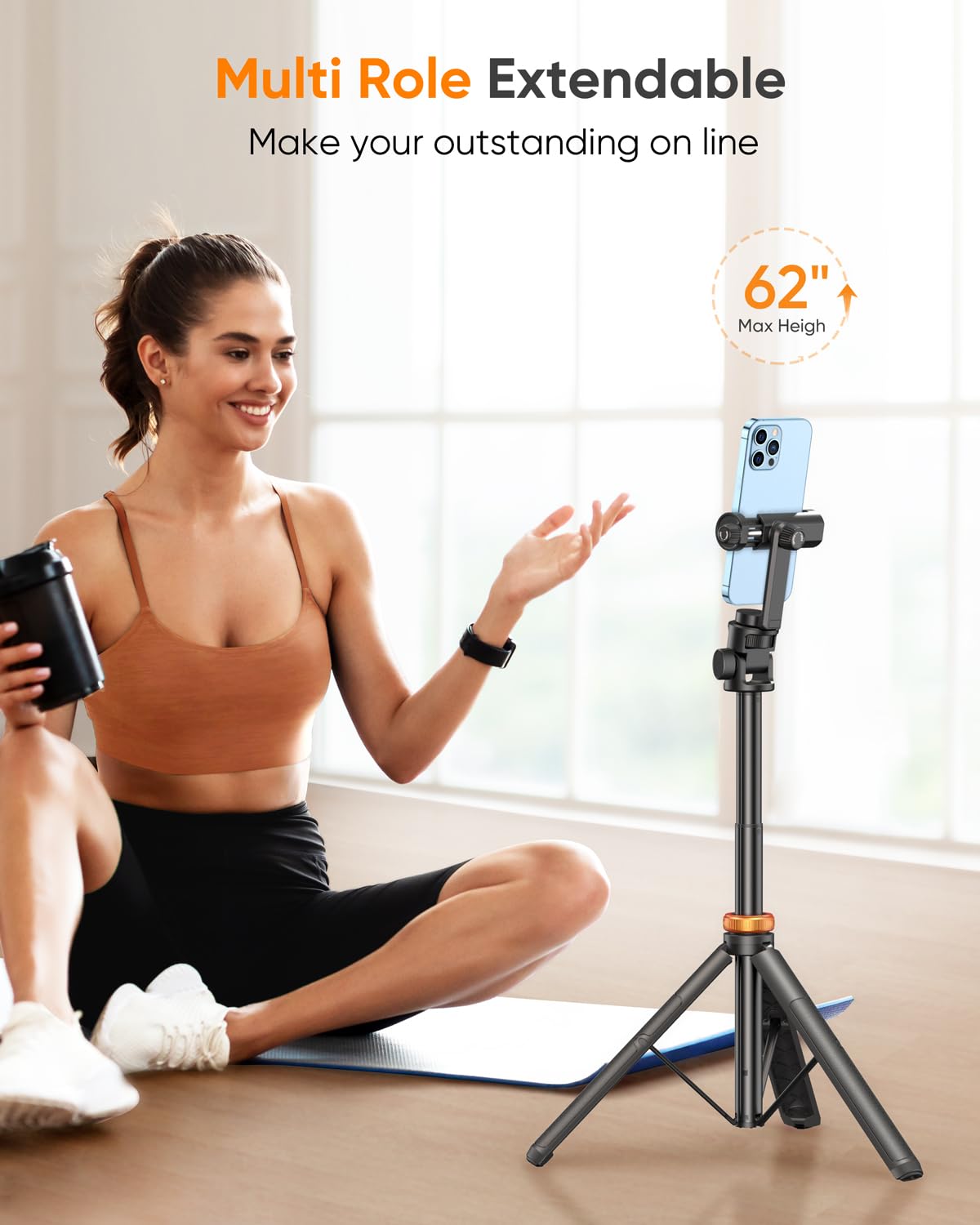 EUCOS 62" Phone Tripod, Tripod for iPhone & Selfie Stick with Remote, Extendable Cell Phone Stand & Ultimate Phone Holder, Solidest Phone Stand