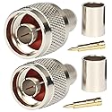 Riotaxy N Male Crimp Connector for LMR400 Belden 9913 RG8 - Nickel Machined Brass Construction - Pack of 2