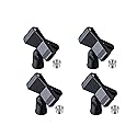 Rannsgeer Universal Microphone Clip Holder - Mic Stand Adapter 5/8” to 3/8" Thread for Studio Recording, Podcast, Karaoke (Black, 4 Pack)