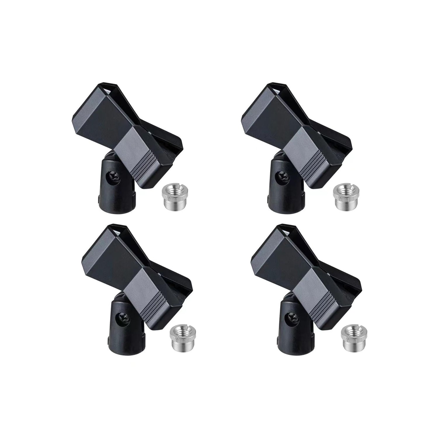 Rannsgeer Universal Microphone Clip Holder - Mic Stand Adapter 5/8” to 3/8" Thread for Studio Recording, Podcast, Karaoke (Black, 4 Pack)