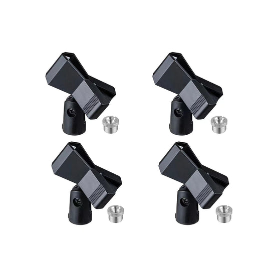 Rannsgeer Universal Microphone Clip Holder - Mic Stand Adapter 5/8” to 3/8" Thread for Studio Recording, Podcast, Karaoke (Black, 4 Pack)