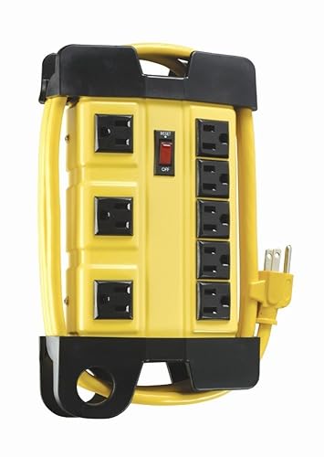 Southwire Woods Power Strip - 8-Grounded Outlets - Heavy Duty Industrial Outlet Strip - 6-Foot Yellow Cord - Lighted Switch Outlet Bar - Black