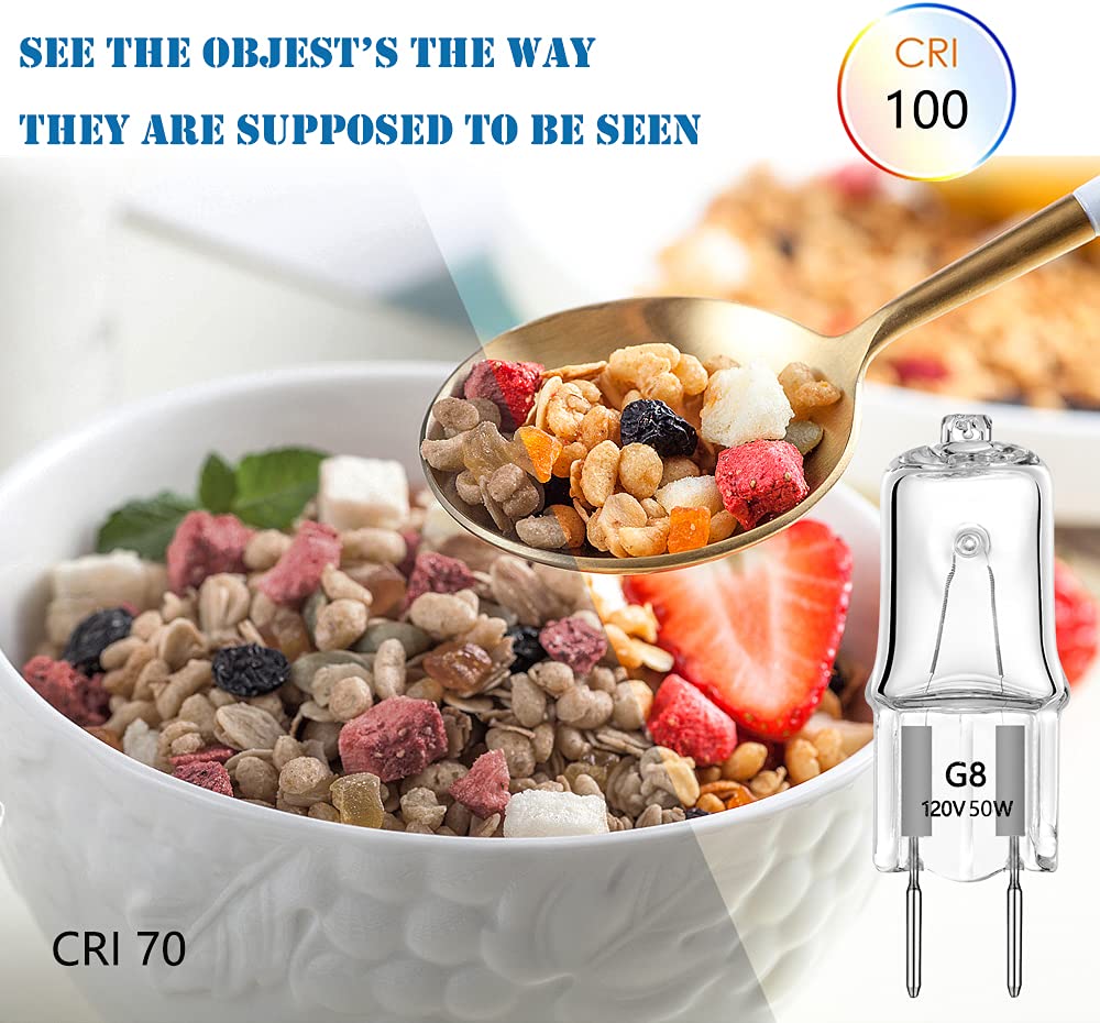 AHEVO G8 Light Bulbs 50W 120V Halogen Light Bulb G8 Base Bi-Pin 50W T4 JCD Warm White, Microwave Oven Replacements, Candle Warmer Bulbs,10Pack