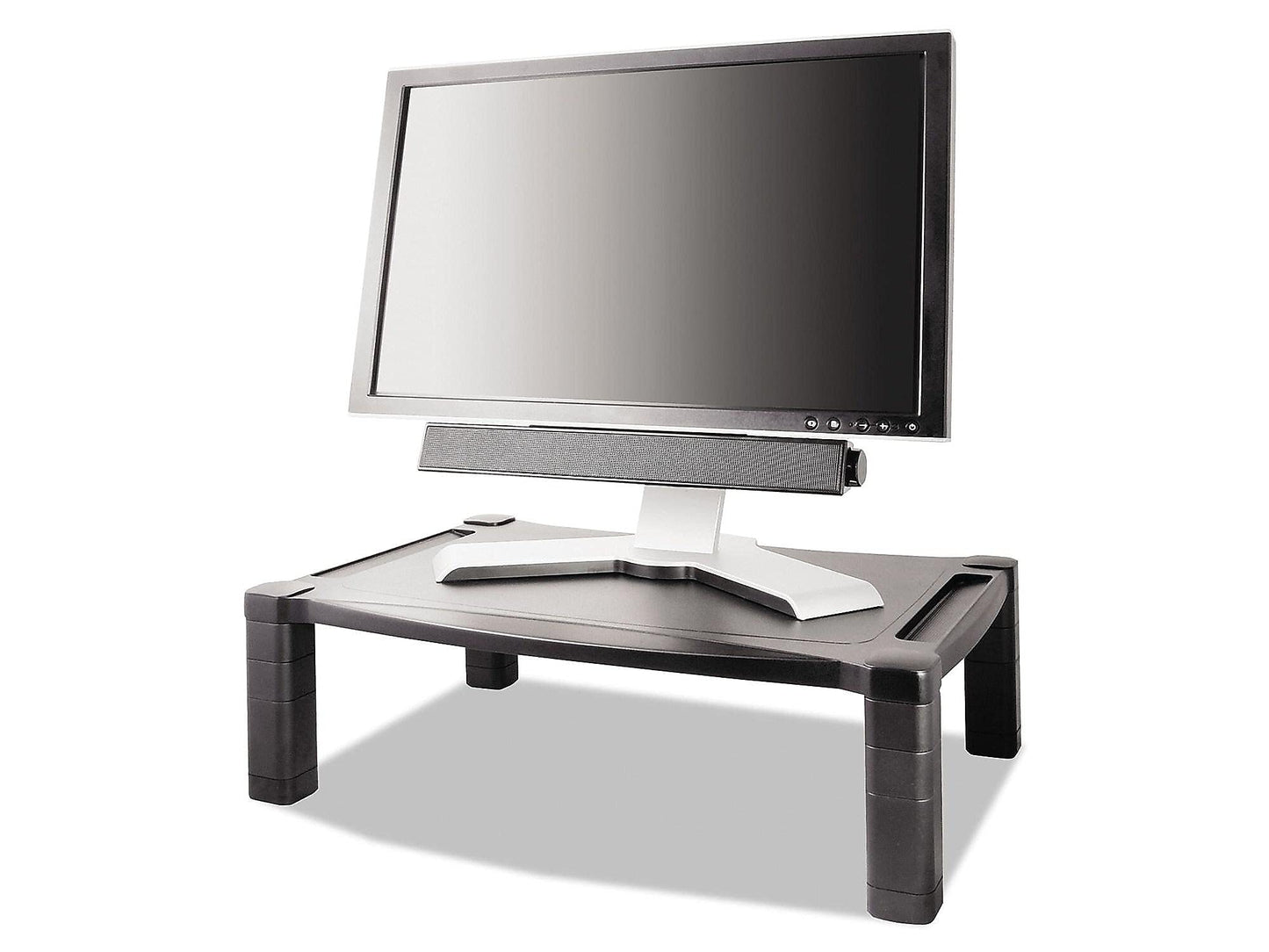 Kantek MS500 Wide Two-Level Stand, Height-Adjustable, 20 x 13 1/4, Black