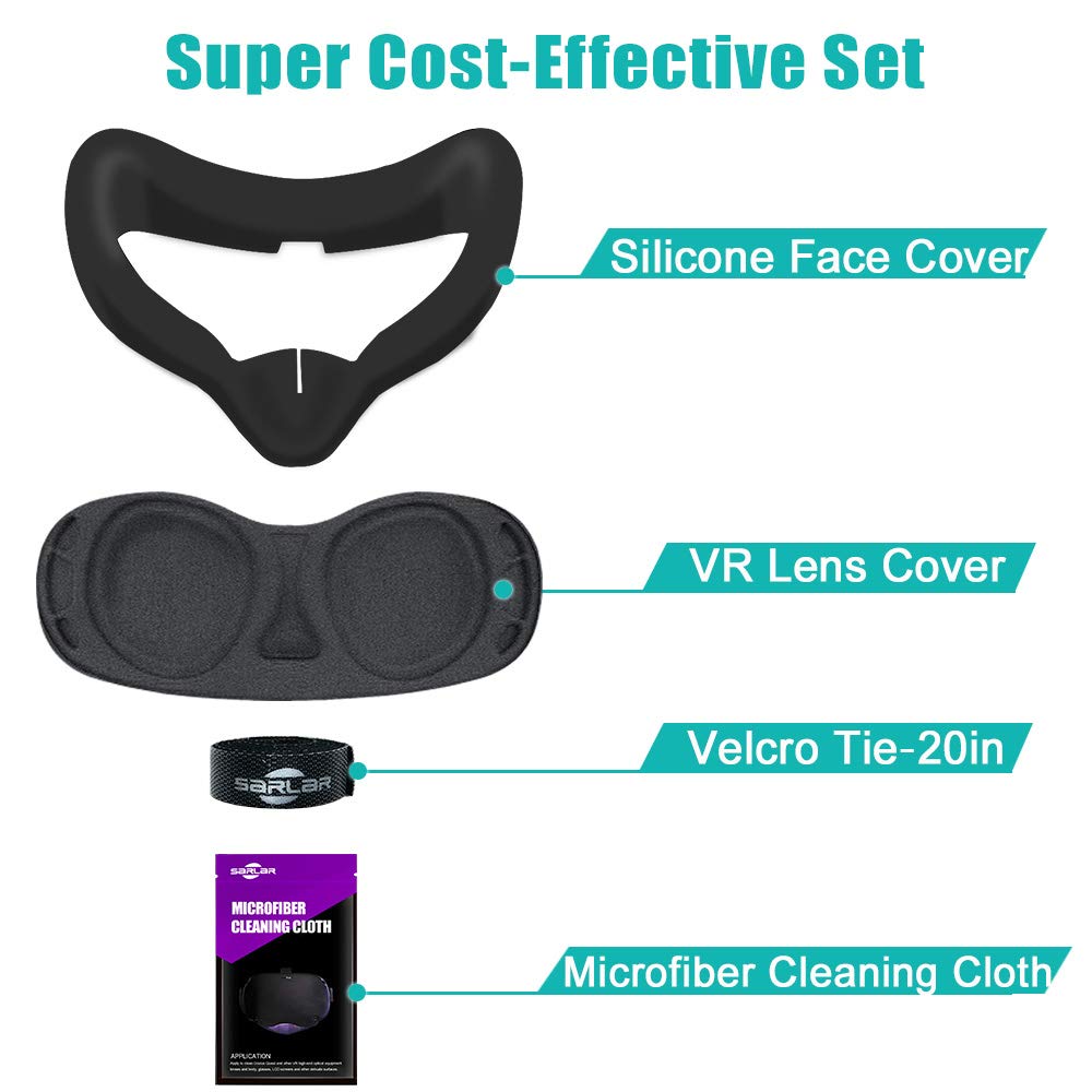 Oculus Quest 2 Face Silicone Cover, VR Face Cushion Mask with Lens Protect Pad Accessories Sweat Proof Lightproof Dust-Proof Anti Scratch (Black)