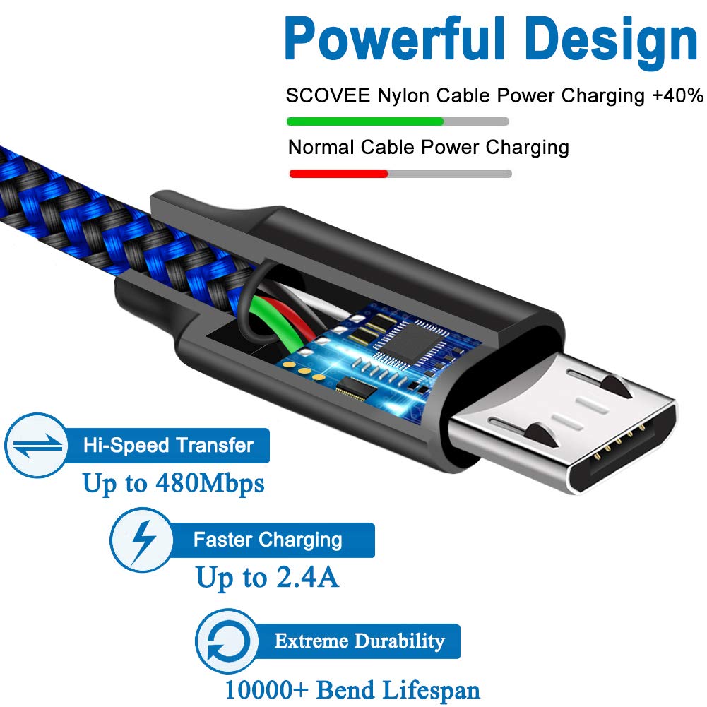 Micro USB Cable for Fire Tablet HD 7 8 10 4th 5th 6th 7th Generation,E-Readers,Micro B Charger for Samsung Galaxy Phone Braided Fast Charging Cord 6ft