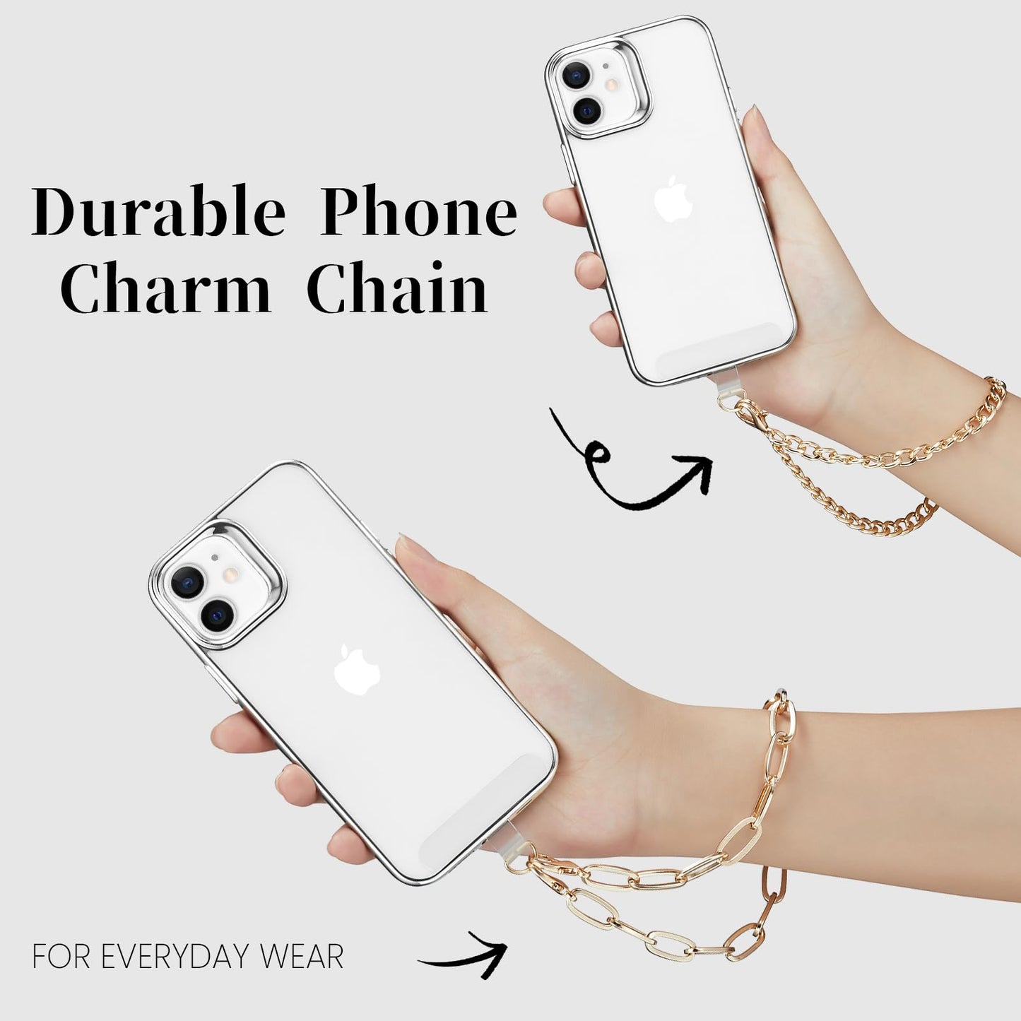 Casecond 2 pcs Phone Charm with Gold Metal Chain Detachable Phones Lanyard Hand Wrist Smartphone Strap Adjustable Grip Strap with 3 Patches Tether