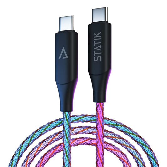 Statik Light Up Charger Cable - GloBright Braided LED Charging Cable, Glowing Super Fast Charging 100W Light Up Cable, Data Transfer, Lighted Phone