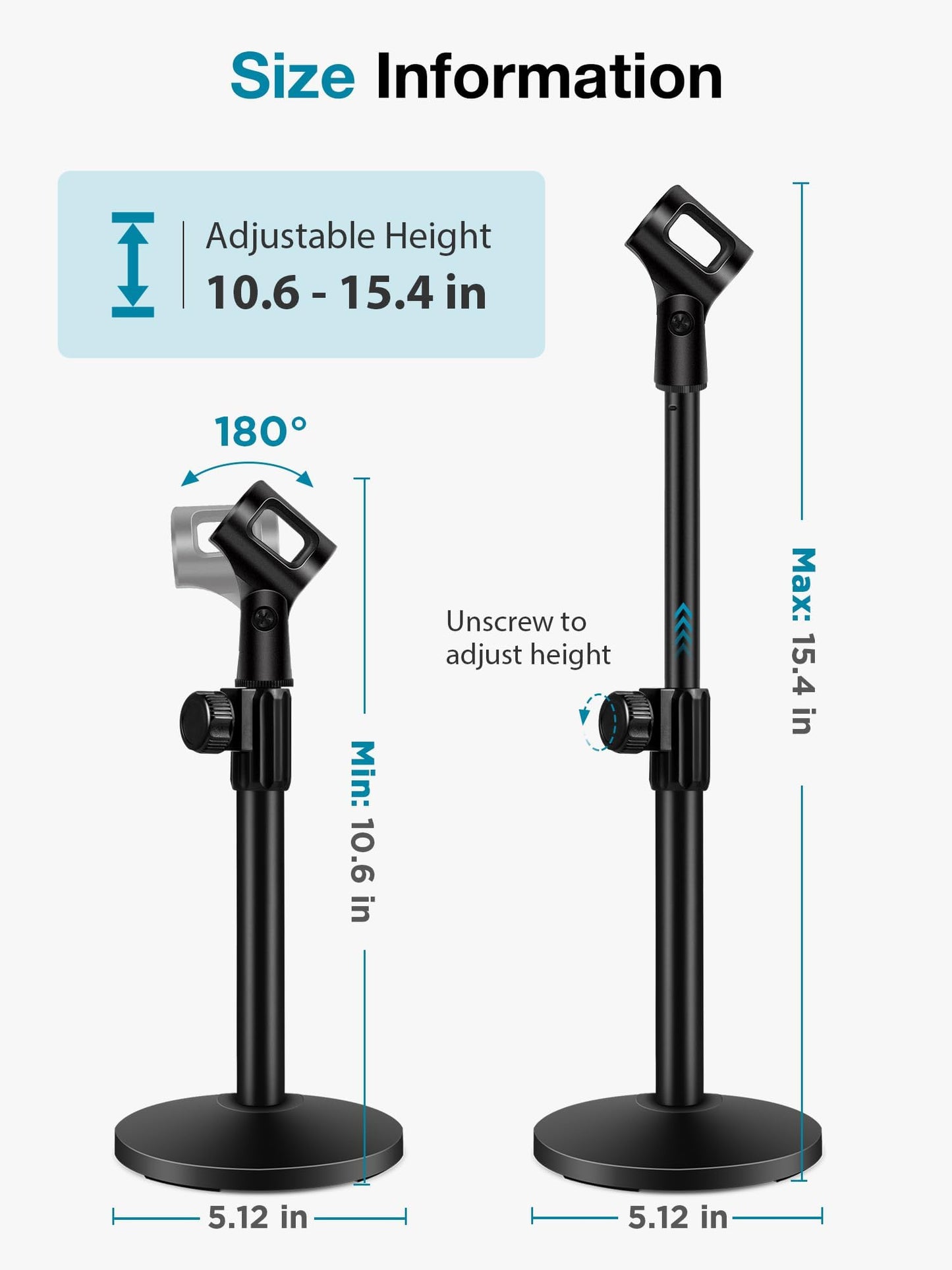 InnoGear Desktop Microphone Stand, Upgraded Adjustable Table Mic Stand with Mic Clip and 5/8" Male to 3/8" Female Screw for Blue Yeti Snowball Spark &