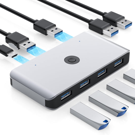 Opluz USB 3.0 KVM Switch Selector 2 Computers Share 4 USB 3.0 Ports Switcher USB for Keyboard Mouse Printer Scanner PC Laptop One Button Switch