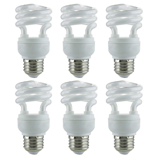 Sunlite 41462-SU Mini Spiral CFL Light Bulb, 9 Watts (40W Equivalent), Medium Base (E26), 500 Lumens, 10,000 Hour Life Span, 4100K Cool White 6 Count
