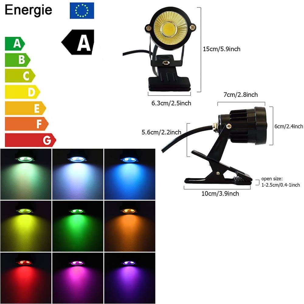 WeFoonLo 1pcs Outdoor 6W RGB LED Clip on Light Water Resistant Adjustable Desk Stand Spotlight Lamp Signboard Blackboard Lighting with Plug and Remote