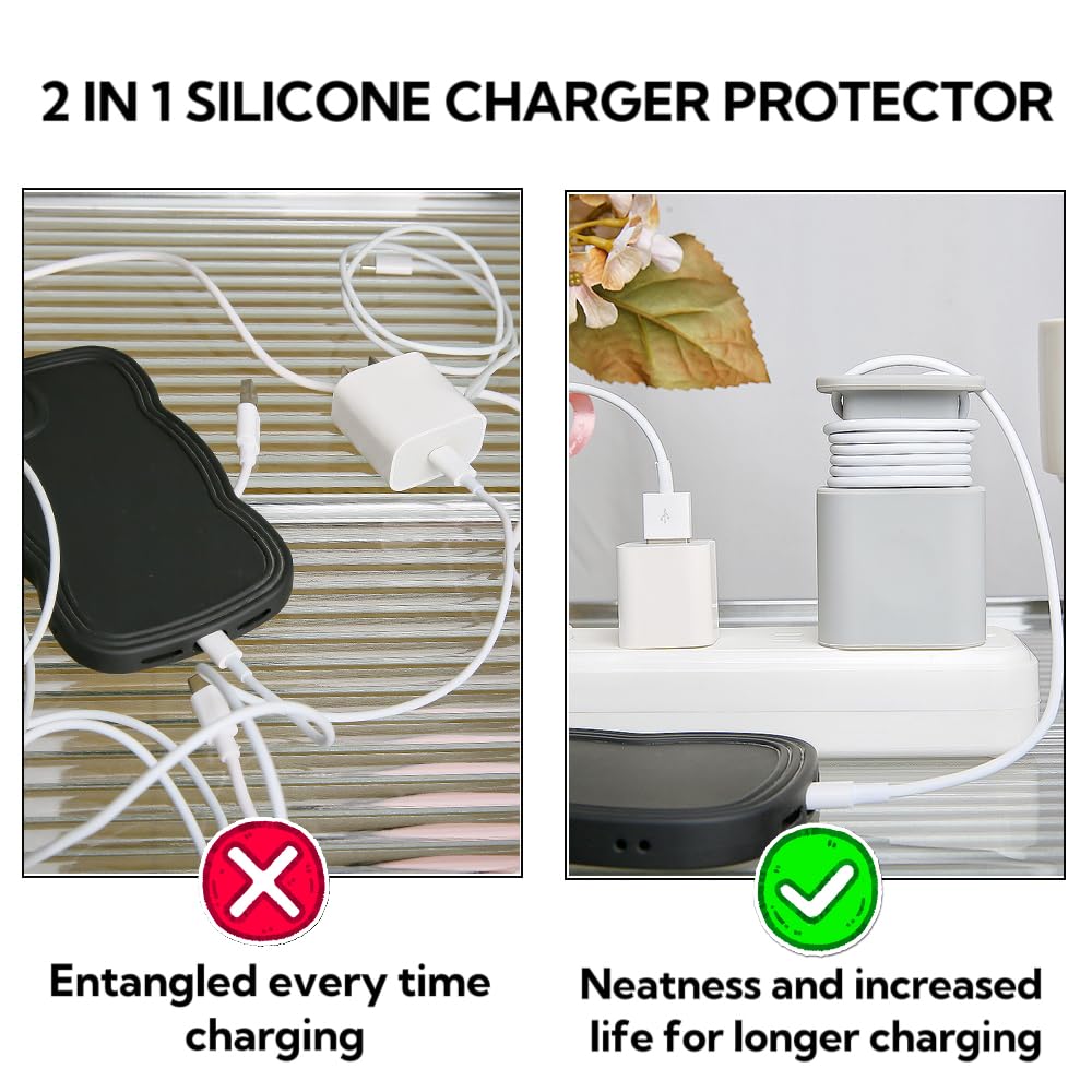 SDTAHEAD Charger Protector Bag Set with Silicone Charger Cover Snapback Charger Cable Winder, Travel Carrying Storage Bag with Charger Saver Organizer