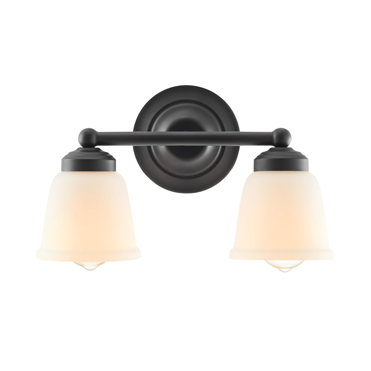 Aspen Creative 62013-2A, Two-Light Metal Bathroom Vanity Wall Light Fixture, 13 1/2" Wide, Transitional Design in Matte Black with Frosted/White Paint
