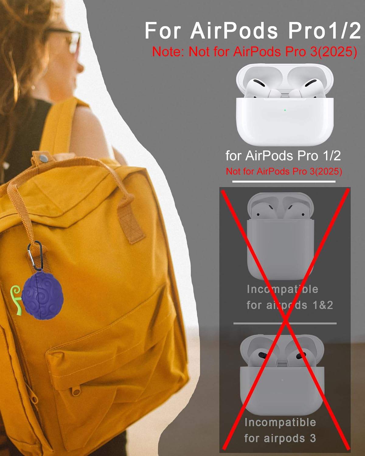 [2Pack] Fruit Cover for AirPods Pro Case Cute 2019,3D Cartoon Silicone Protective Accessories Set Kit for Devil Fruit for AirPods Pro 1st Generation