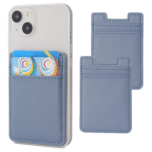 Fulgamo 2Pack Phone Card Holder,Leather Phone Wallet Adhesive Stick On Credit Card Pocket for Back of Phone Case iPhone and Android-Blue