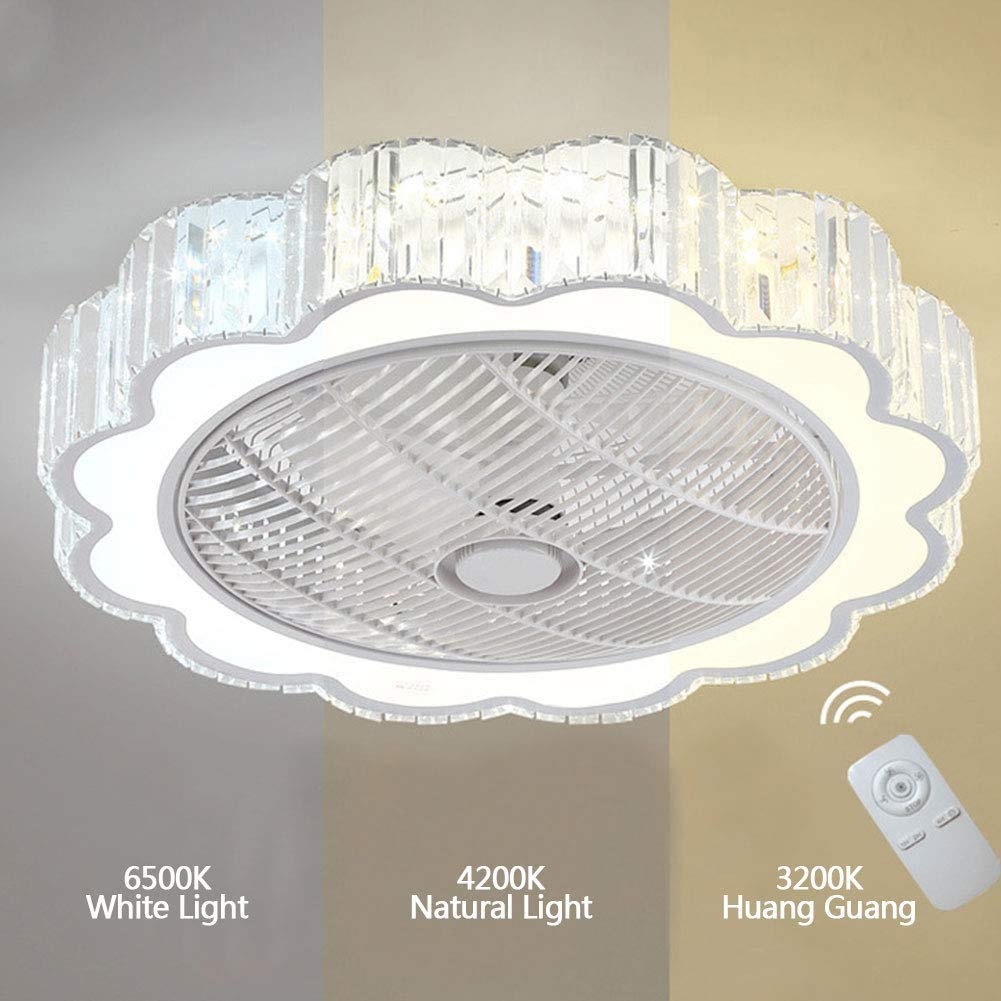 LOYALHEARTDY Crystal Chandelier Fan, 23-in Modern LED Ceiling Fan Light with Remote Control, 3 Color Changeable & 3 Speed & Convenient Timing, Safe