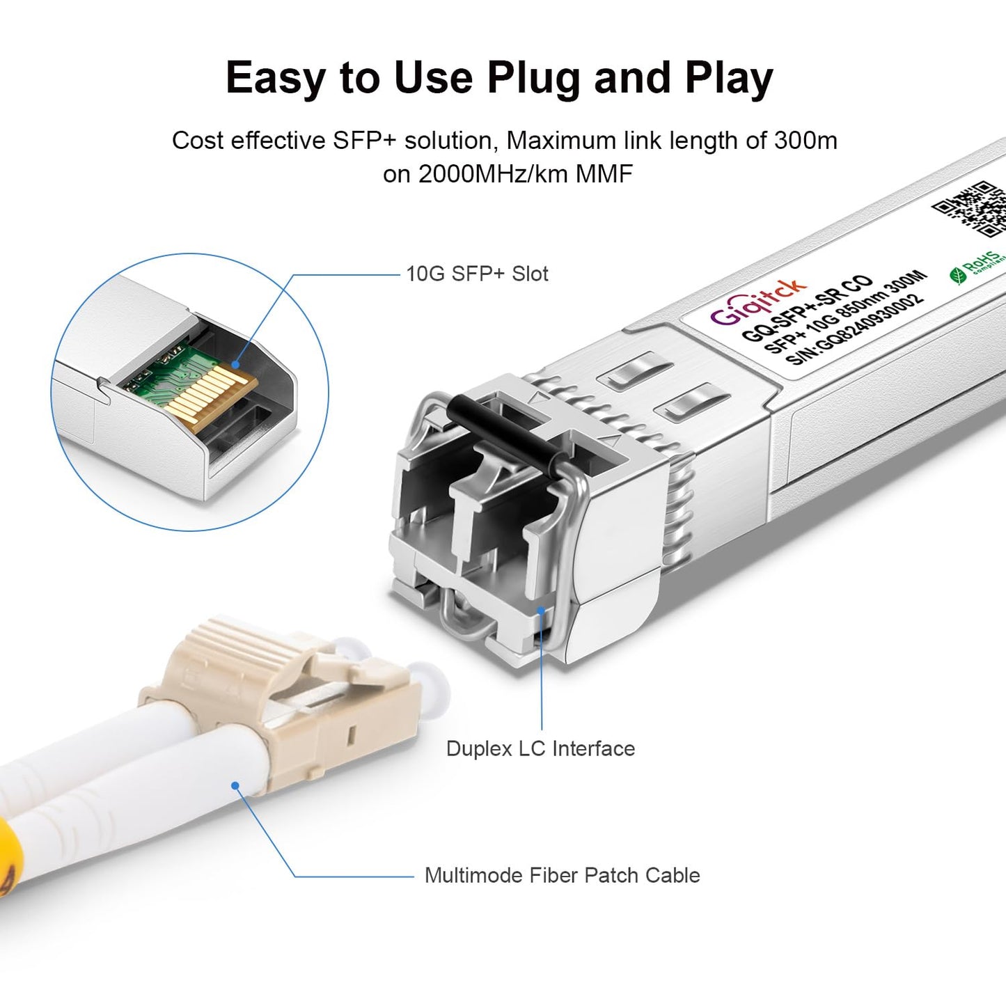 10GBase-SR SFP Module Multi-Mode LC 850nm Transceiver Up to 300m,2pcs