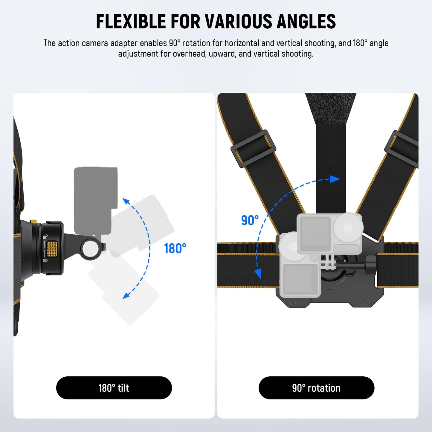 NEEWER Chest Mount Harness for Action Camera,Adjustable Hand Free Chest Strap Compatible with GoPro Hero DJI Osmo Insta360,Magnetic Release Action
