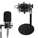 AT2020 Mic Stand, Adjustable Height Desk Mic Stand with Shock Mount, Foam Windscreen, Metal Weighted Base, 1/4 to 3/8 Metal Adapter, for AT2020