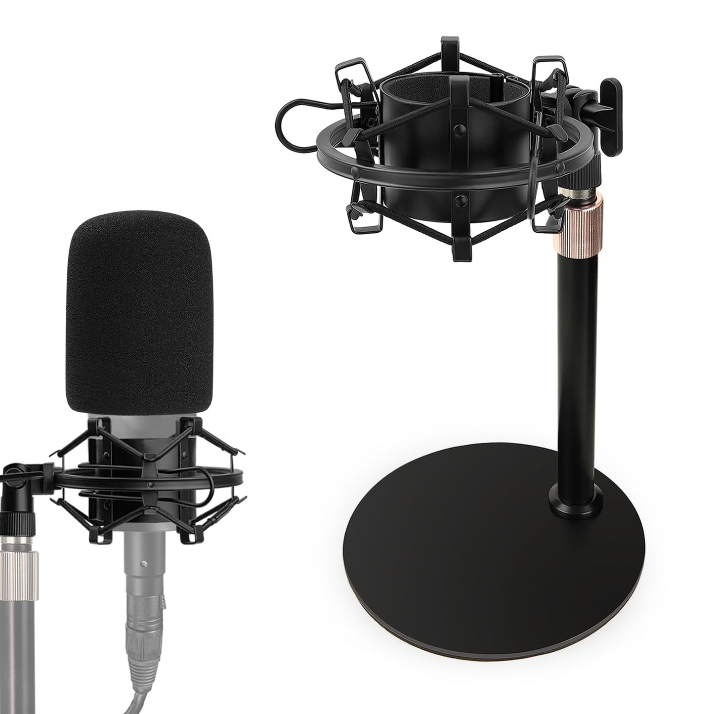 AT2020 Mic Stand, Adjustable Height Desk Mic Stand with Shock Mount, Foam Windscreen, Metal Weighted Base, 1/4 to 3/8 Metal Adapter, for AT2020