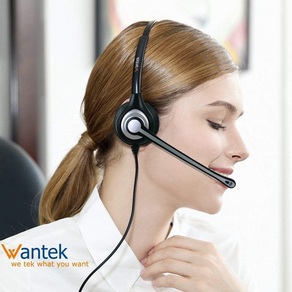 Wantek Phone Headset with Microphone Noise Cancelling,Telephone Headset 2.5mm Jack Compatible with Panasonic AT&T Uniden Cisco Linksys Grandstream