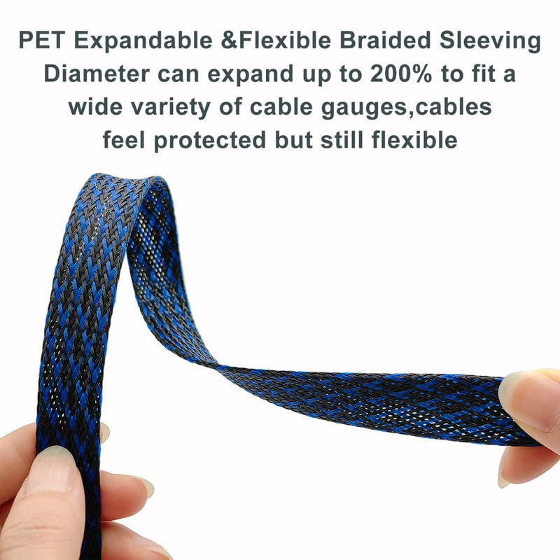 25ft-1/4inch PET Expandable Braided Sleeving Wire Loom Cable Sleeves Automotive Wire Sleeve Cable Management Wrap Wire Protector Tubing Desk Wire
