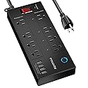 POWSAV 6 Ft WiFi Surge Protector - 8 Outlet Extension Cord with 4 Smart & 4 Always On Outlets, 4 USB Ports, Alexa & Google Home Compatible, Black