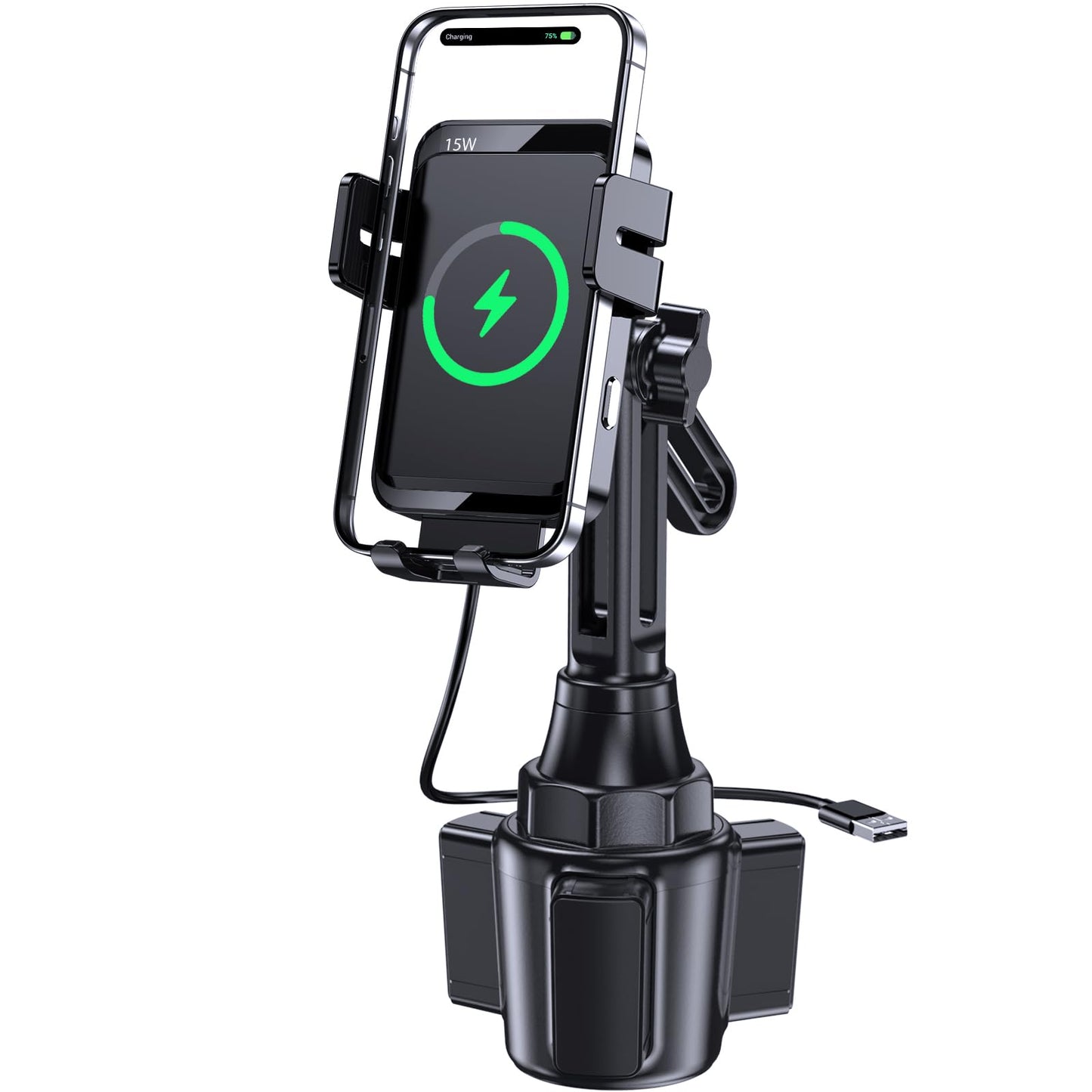 Wireless Car Charger, MOKPR 15W/10W/7.5W Cup Holder Phone Mount, Auto Clamping Fast Charging Car Mount, Air Vent Phone Holder for iPhone 16