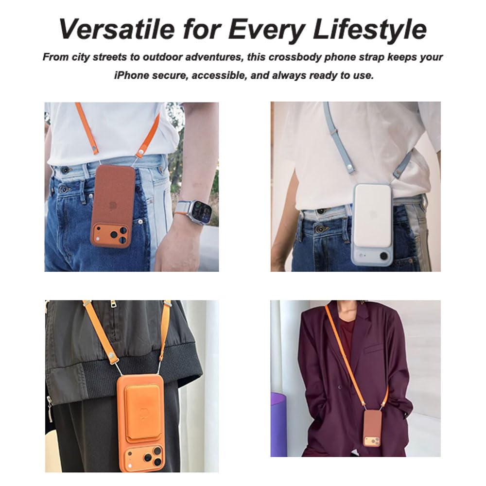 Lyivs Phone Lanyard Crossbody Strap for iPhone 17 Series, Adjustable Neck Holder with Magnetic Strap & Quick Release (Orange)