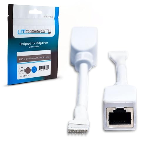 Litcessory RJ45 to 6-Pin Ethernet Cable Adapter for Philips Hue/WiZ Lightstrip (2 Pack - One Pair, White - Standard 6-PIN V3 / WiZ Lightstrip)