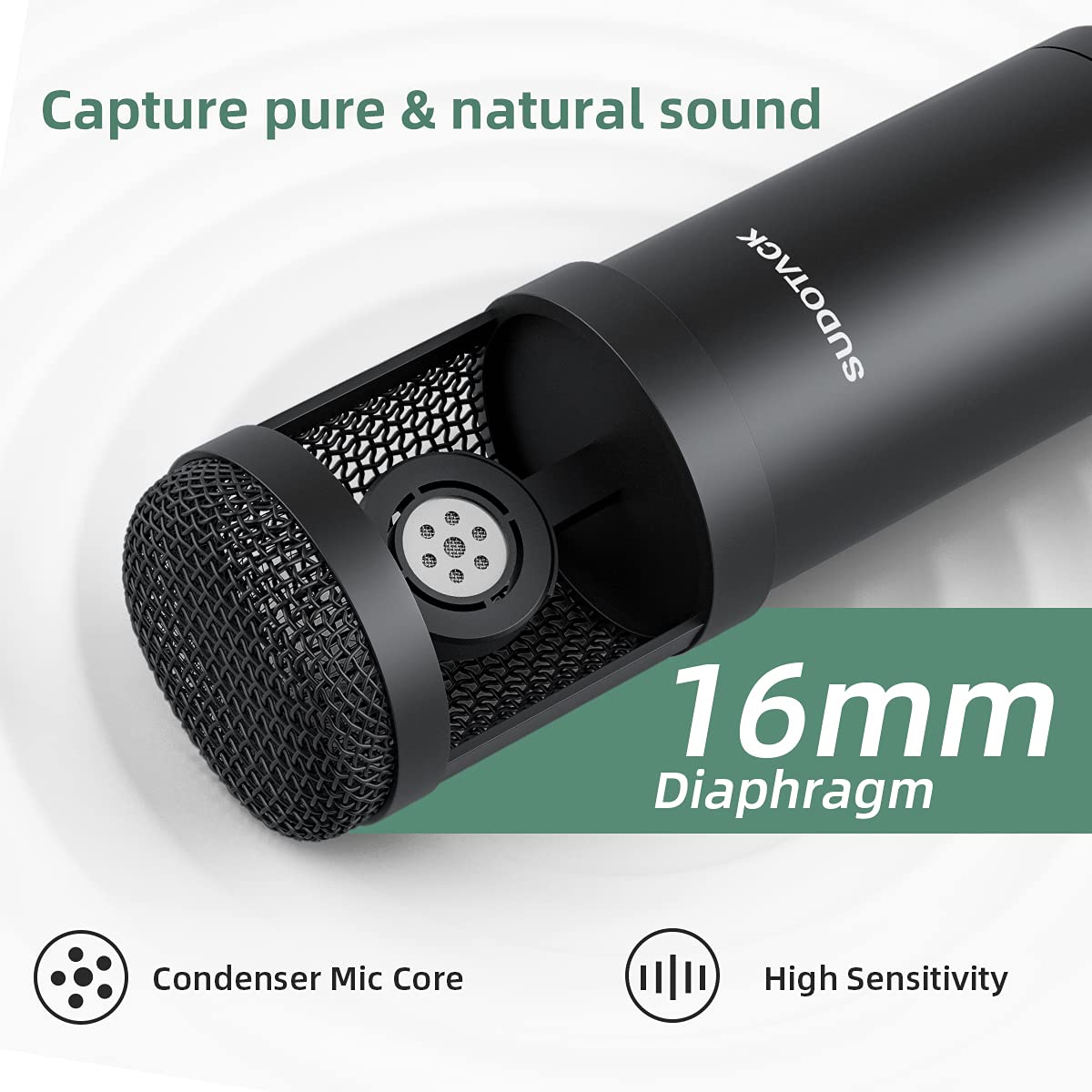 SUDOTACK USB Condenser Podcast Microphone for PC: Studio Microphone Kit with 192KHz/24bit Professional Sound Chipset Cardioid for Recording